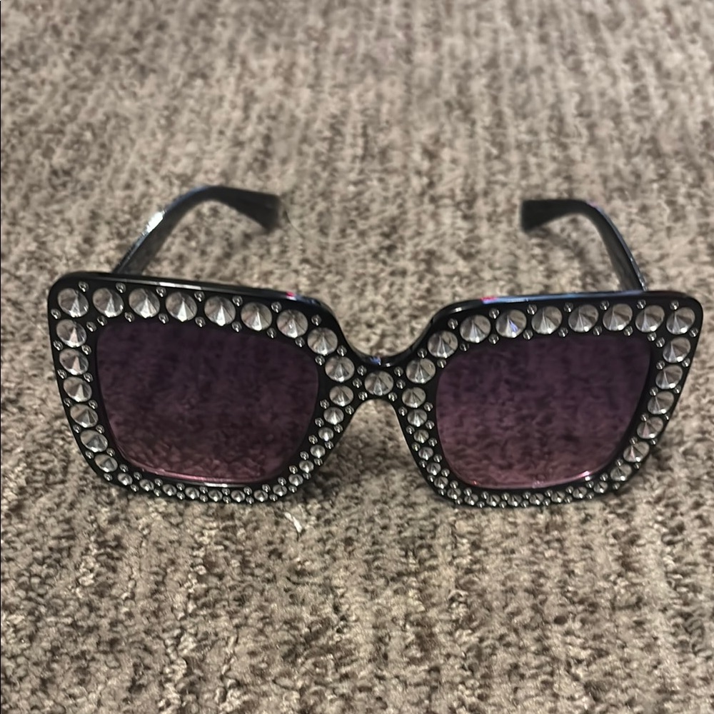 Crystal-Embellished Black Sunglasses